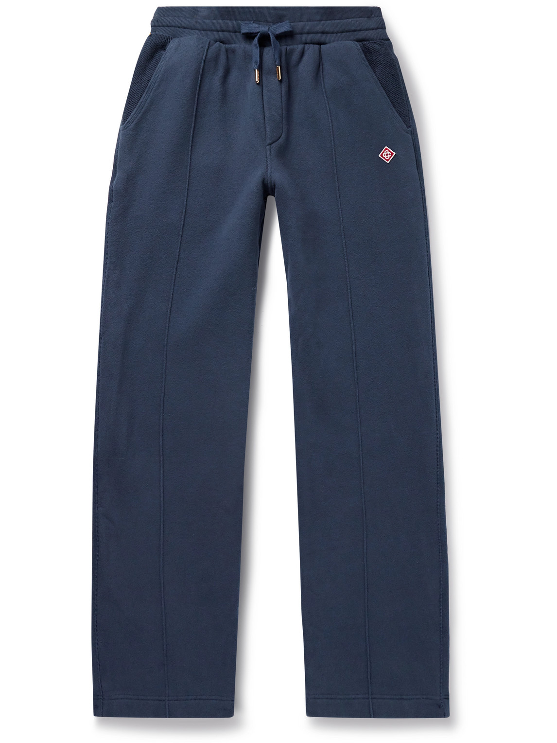 Casablanca Lounge Straight-leg Logo-appliquéd Organic Cotton-jersey Drawstring Sweatpants In Blue