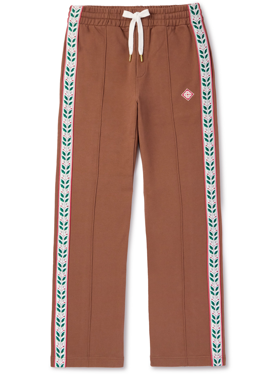 Casablanca Laurel Straight-leg Logo-appliquéd Organic Cotton-jersey Sweatpants In Brown