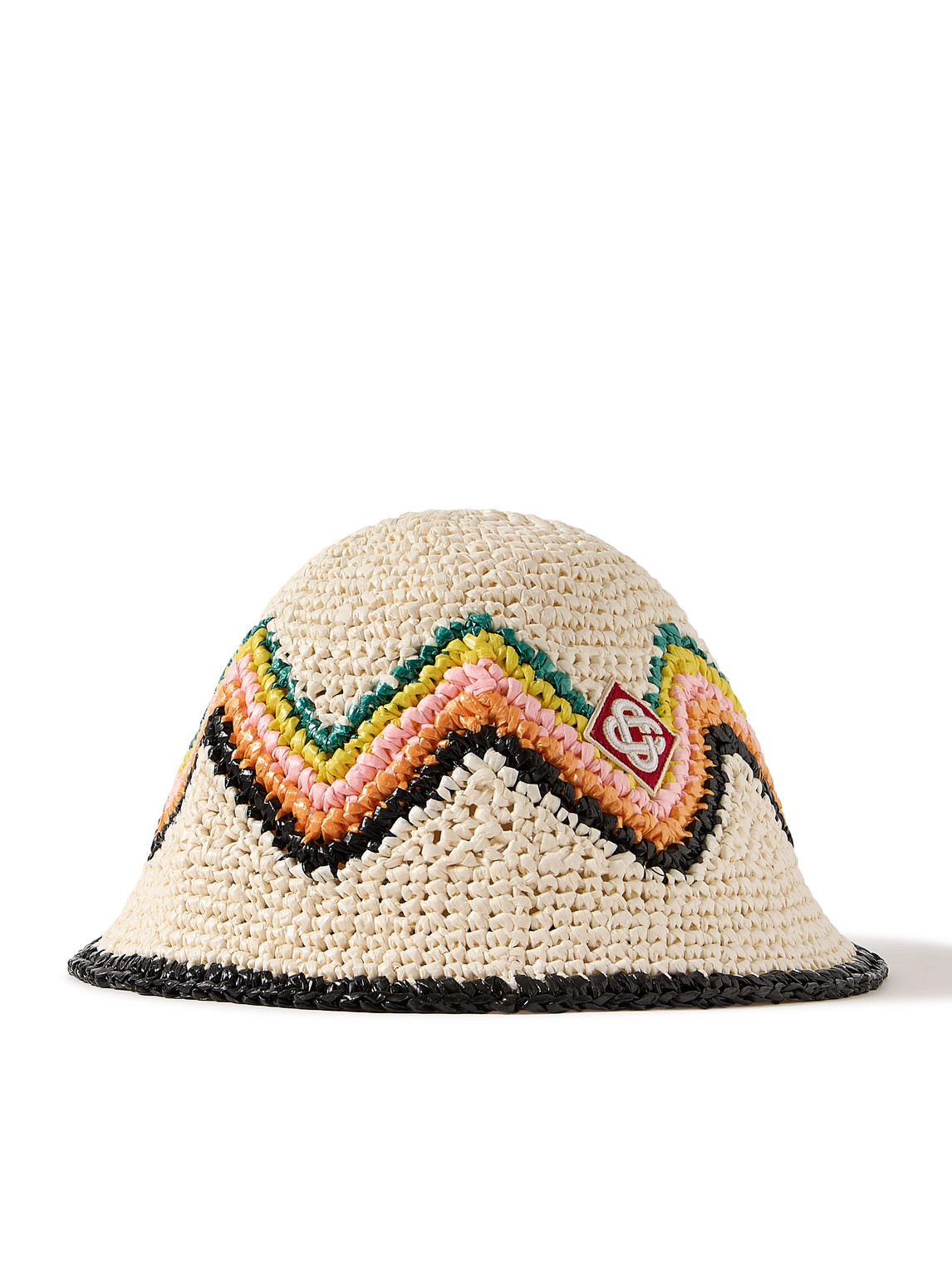 Logo-Appliquéd Crocheted Faux Raffia Bucket Hat
