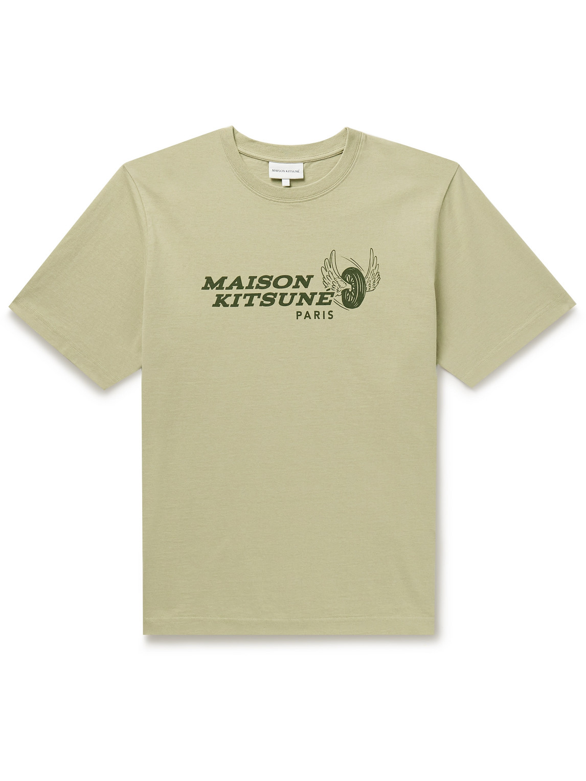 Maison Kitsuné Racing Wheels Logo-print Cotton-jersey T-shirt In Green