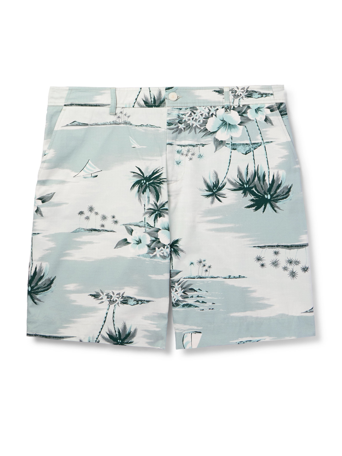 MAISON KITSUNÉ - Straight-Leg Long-Length Printed Cotton-Ripstop Swim Shorts - Men - Green - FR 40