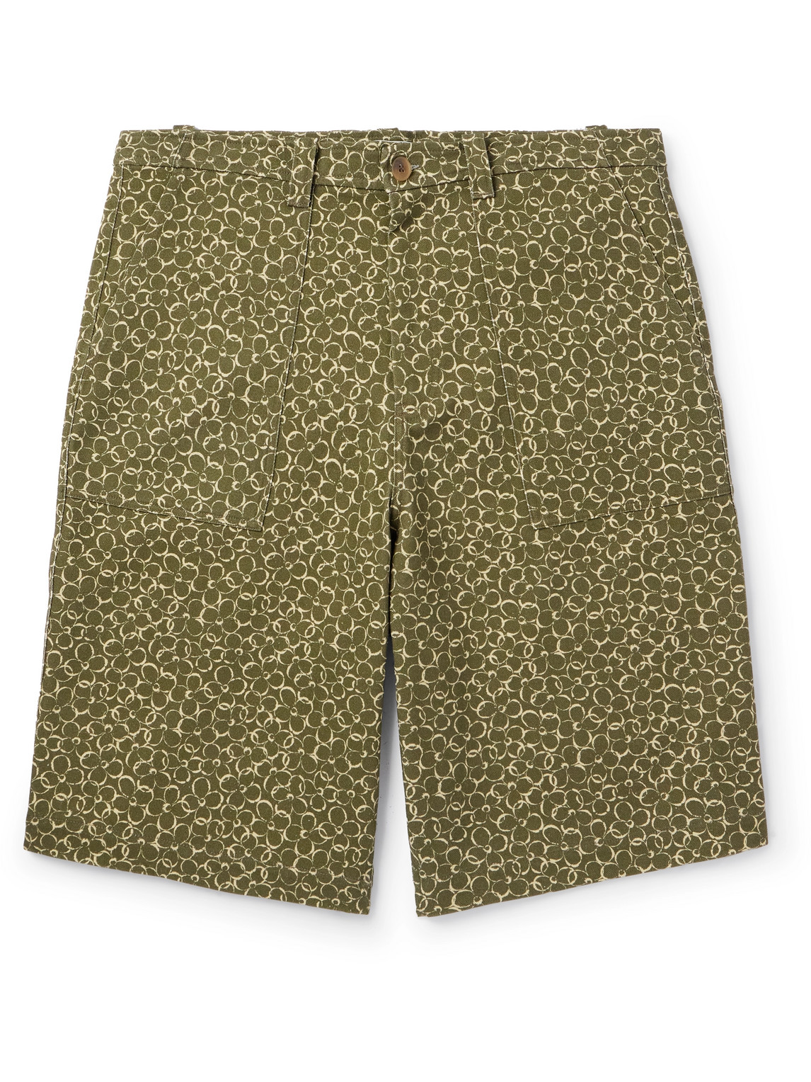 Maison Kitsuné Floral-print Cotton-drill Bermuda Shorts In Green