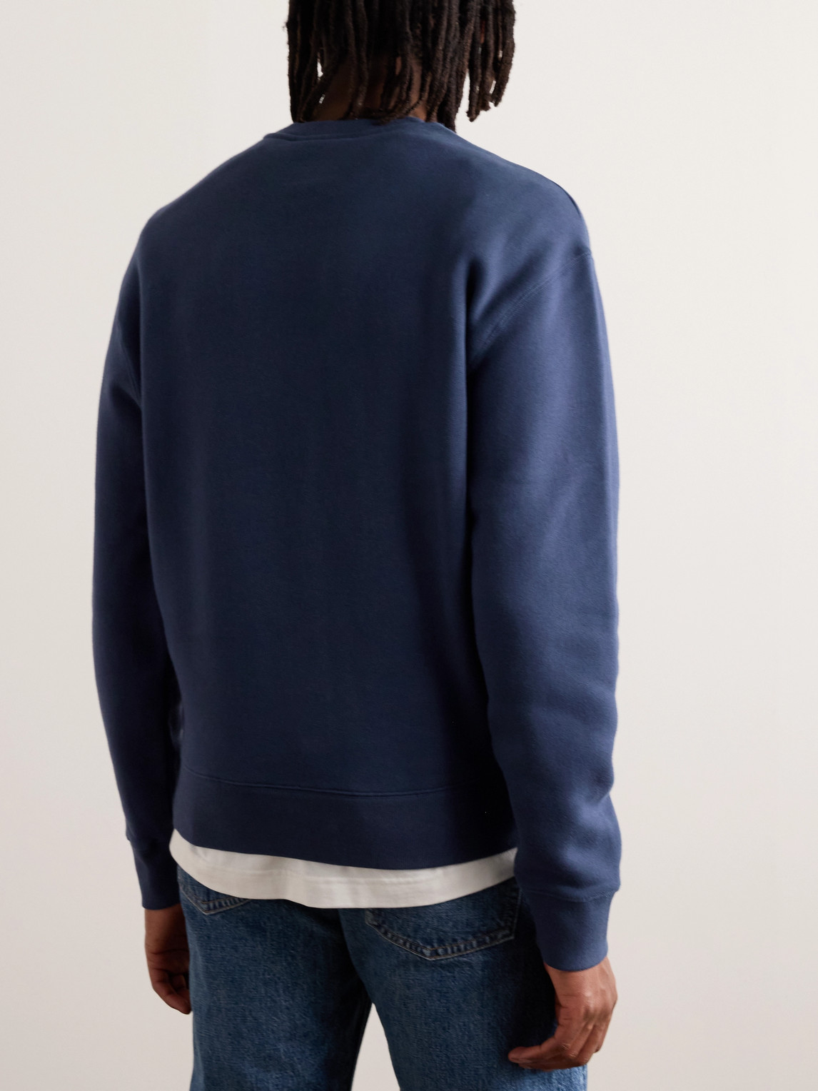 Shop Maison Kitsuné Speedy Fox Logo-appliquéd Cotton-jersey Sweatshirt In Blue