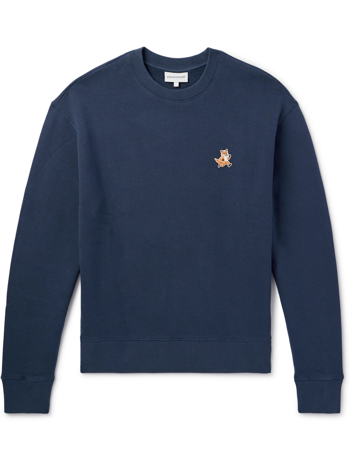 Shop Maison Kitsuné Speedy Fox Logo-appliquéd Cotton-jersey Sweatshirt In Blue