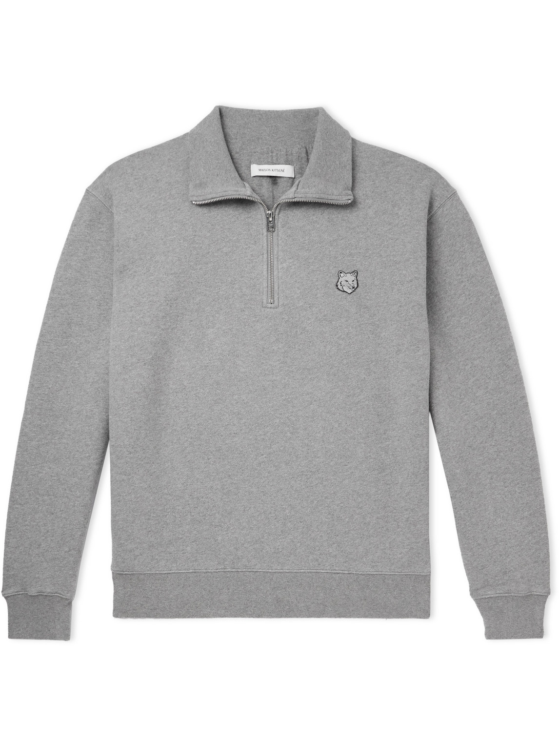 Maison Kitsuné Logo-appliquéd Cotton-jersey Half-zip Sweatshirt In Gray