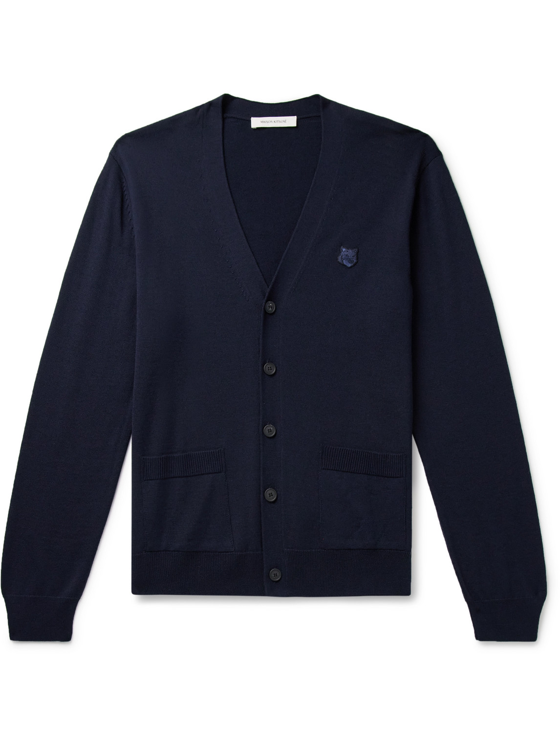Maison Kitsuné Slim-fit Logo-appliquéd Wool Cardigan In Blue
