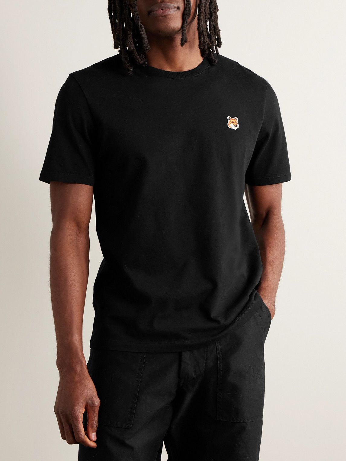 Shop Maison Kitsuné Logo-appliquéd Cotton-jersey T-shirt In Black