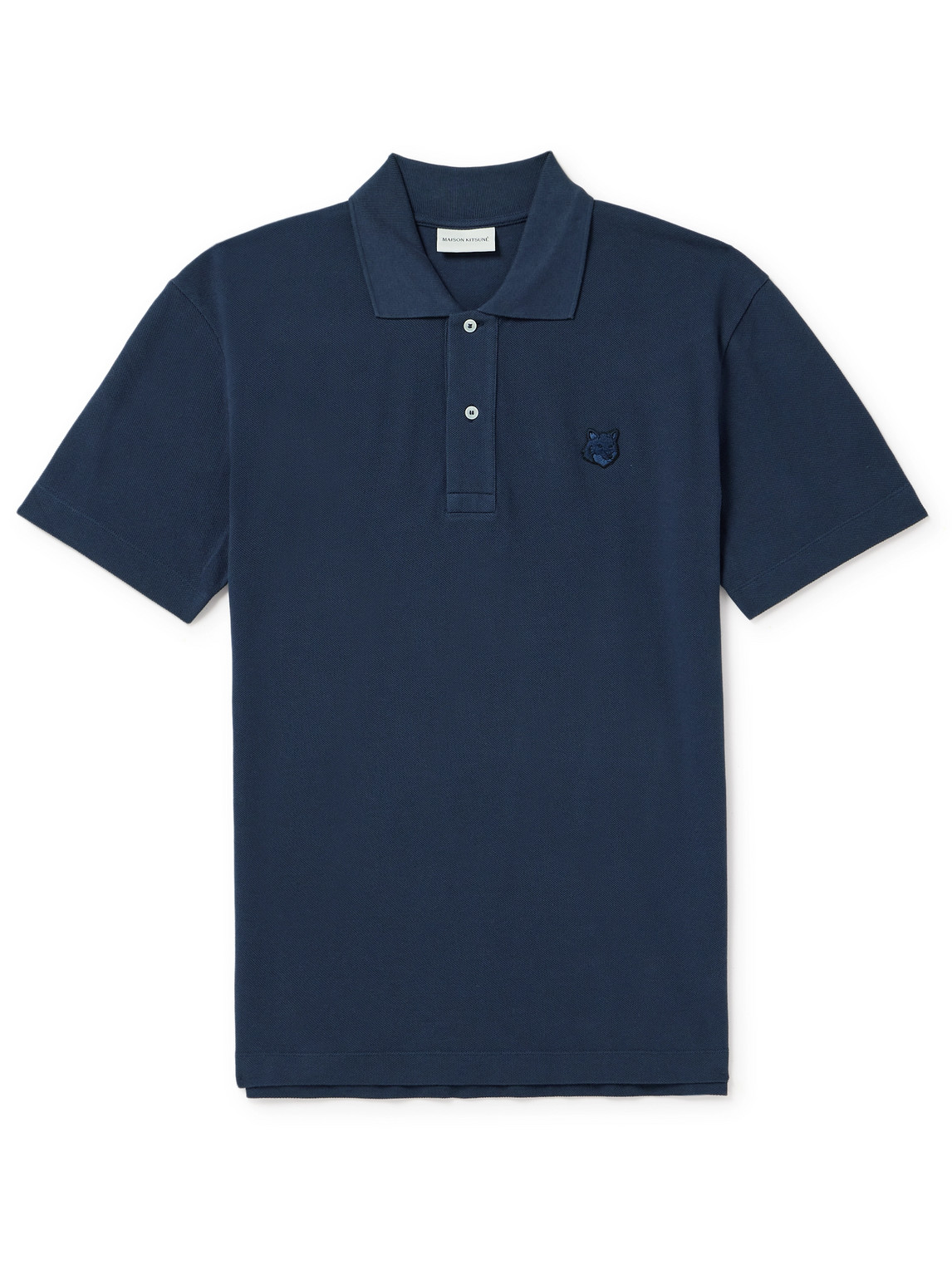 Shop Maison Kitsuné Logo-appliquéd Cotton-piqué Polo Shirt In Blue