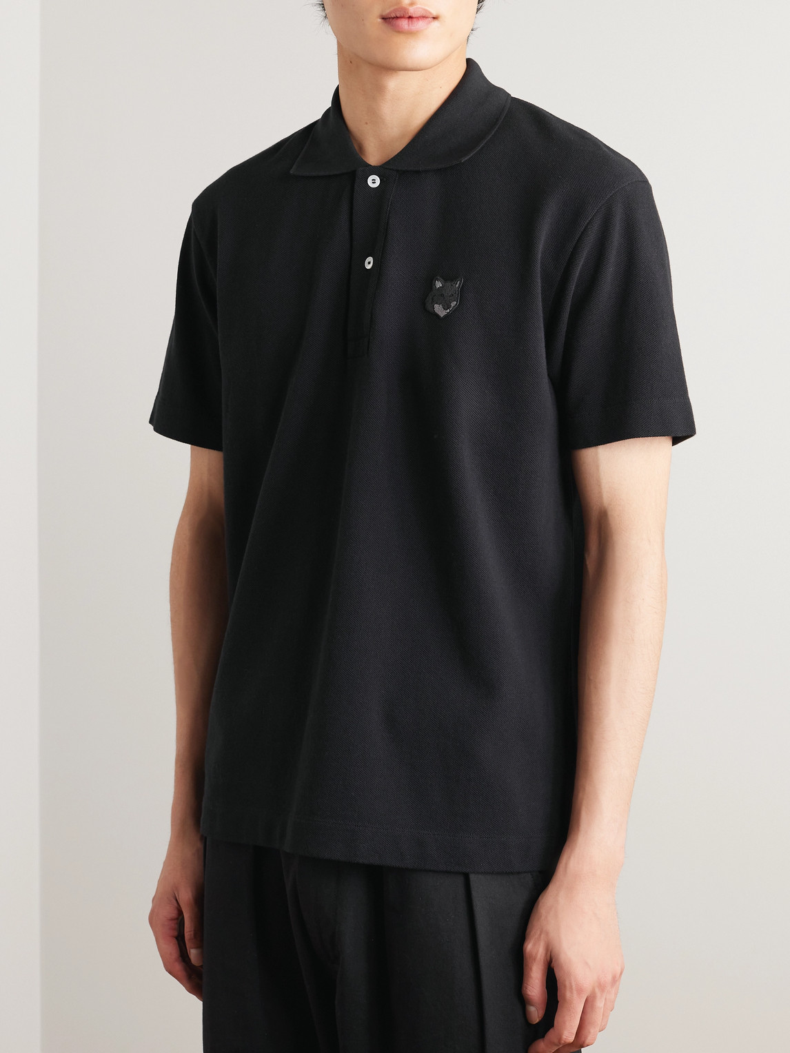 Shop Maison Kitsuné Logo-appliquéd Cotton-piqué Polo Shirt In Black