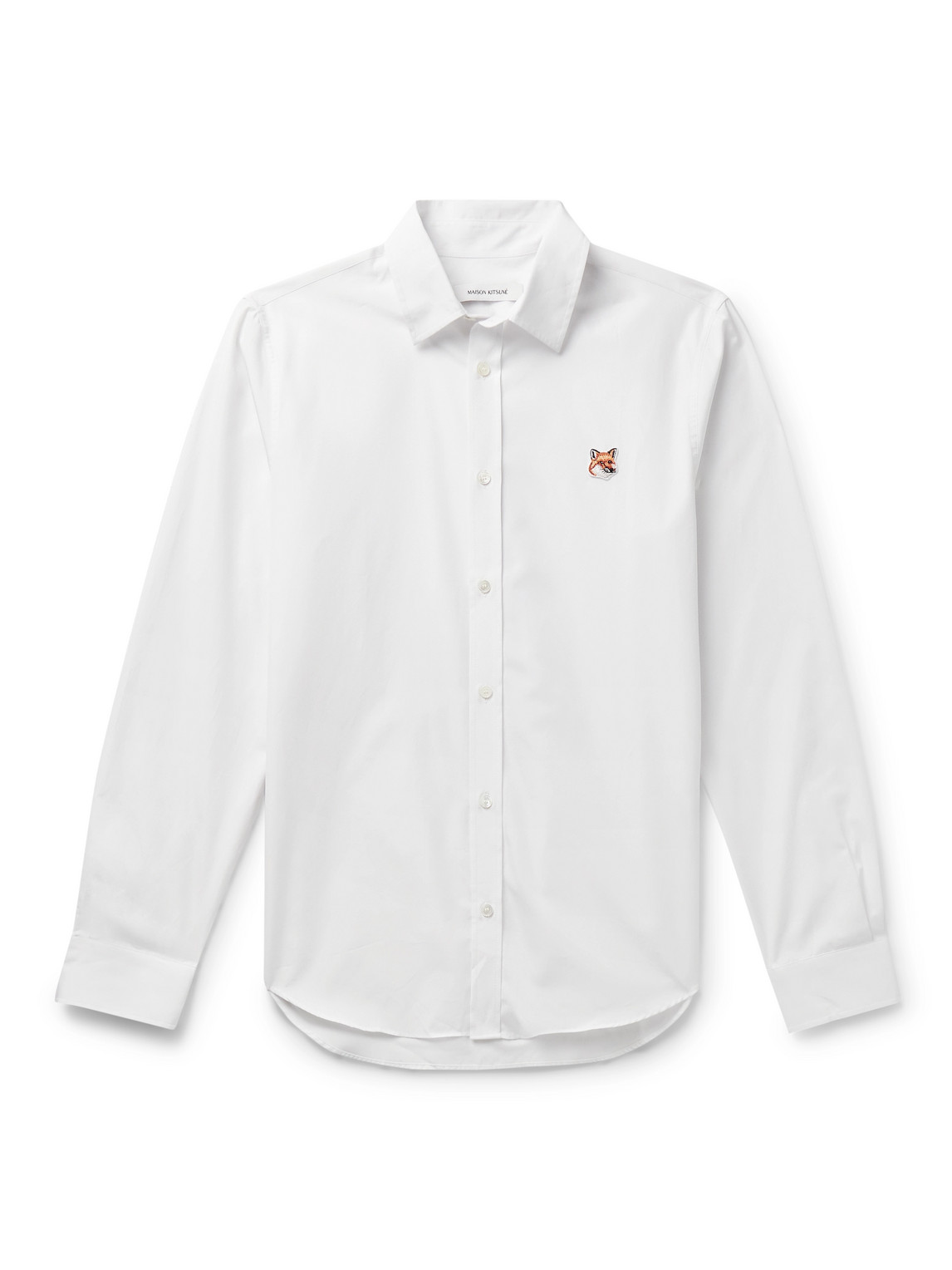 Shop Maison Kitsuné Logo-appliquéd Cotton-poplin Shirt In White