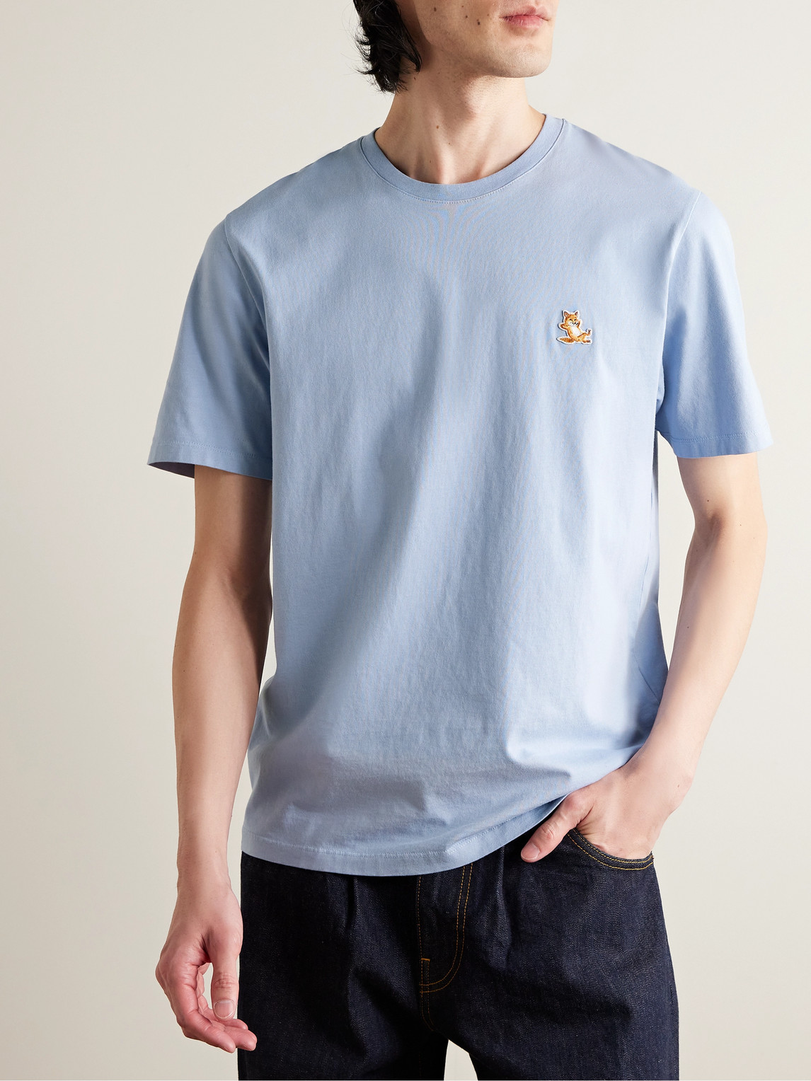 Shop Maison Kitsuné Chillax Fox Logo-appliquéd Cotton-jersey T-shirt In Blue