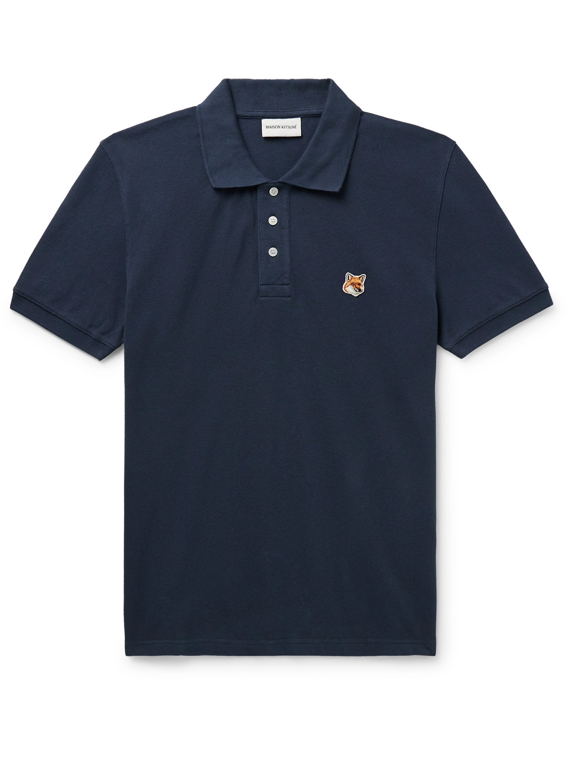 Maison Kitsuné Logo-appliquéd Cotton-piqué Polo Shirt In Blue