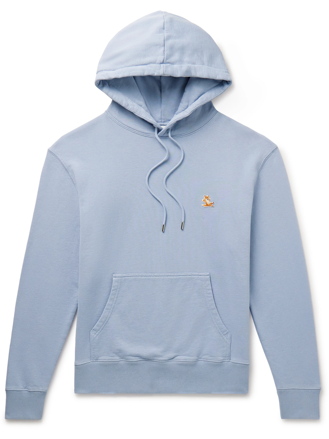 Shop Maison Kitsuné Chillax Fox Slim-fit Logo-appliquéd Cotton-jersey Hoodie In Blue