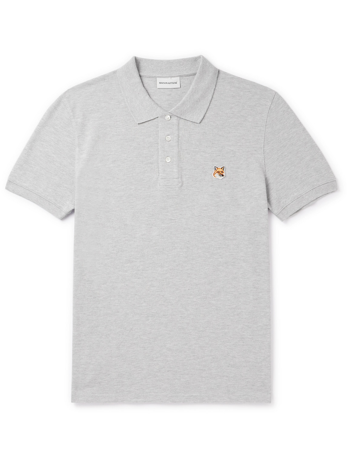 Maison Kitsuné Logo-appliquéd Cotton-piqué Polo Shirt In Gray