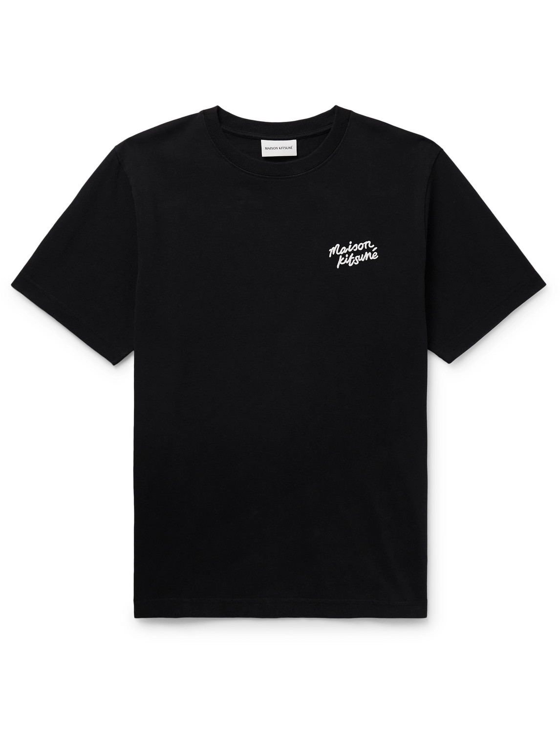 Maison Kitsuné Logo-embroidered Cotton-jersey T-shirt In Black