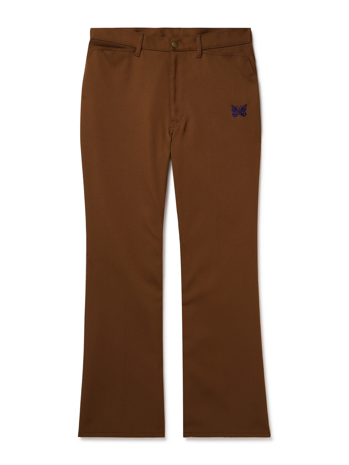 Needles Slim-fit Bootcut Logo-embroidered Twill Trousers In Brown