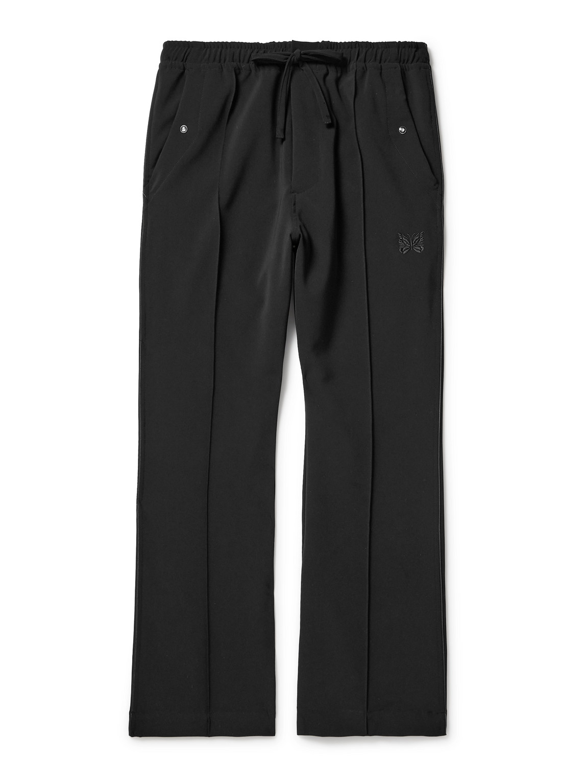 Needles Cowboy Slim-fit Flared Logo-embroidered Tech-jersey Trousers In Black