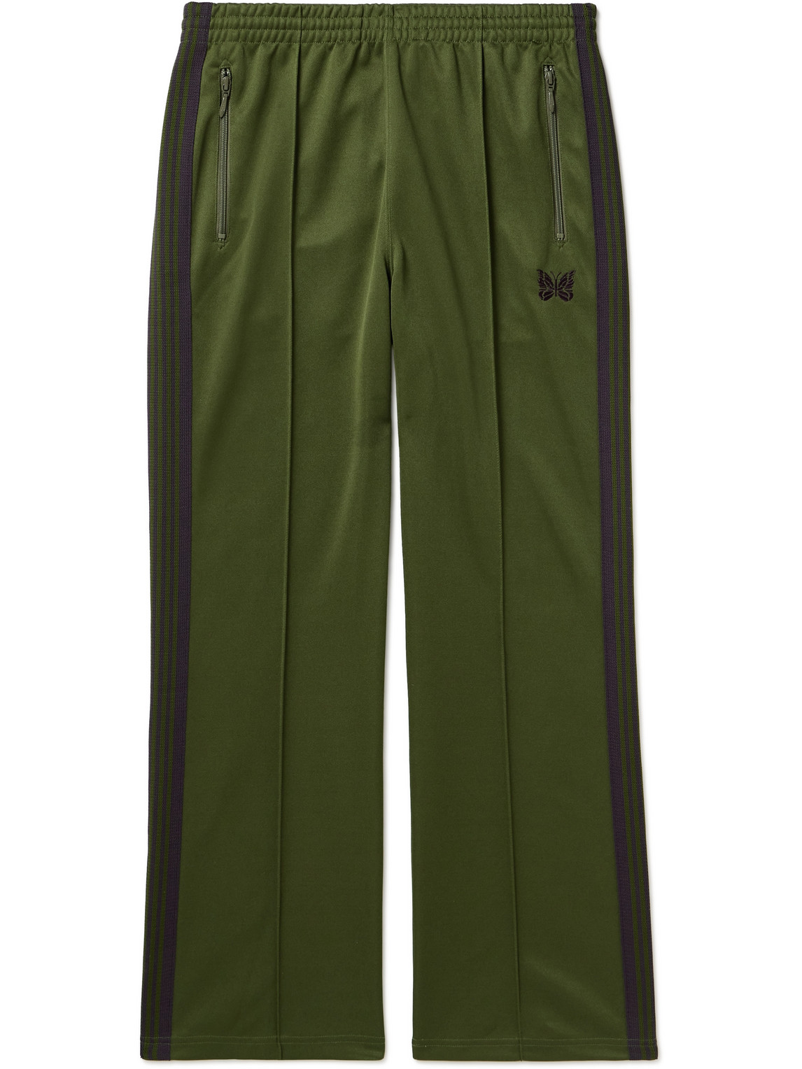Needles Straight-leg Webbing-trimmed Logo-embroidered Tech-jersey Track Pants In Green