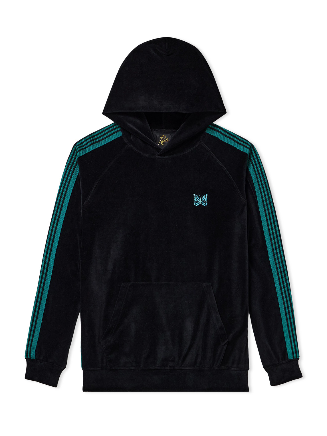 Webbing-Trimmed Logo-Embroidered Cotton-Blend Velour Hoodie