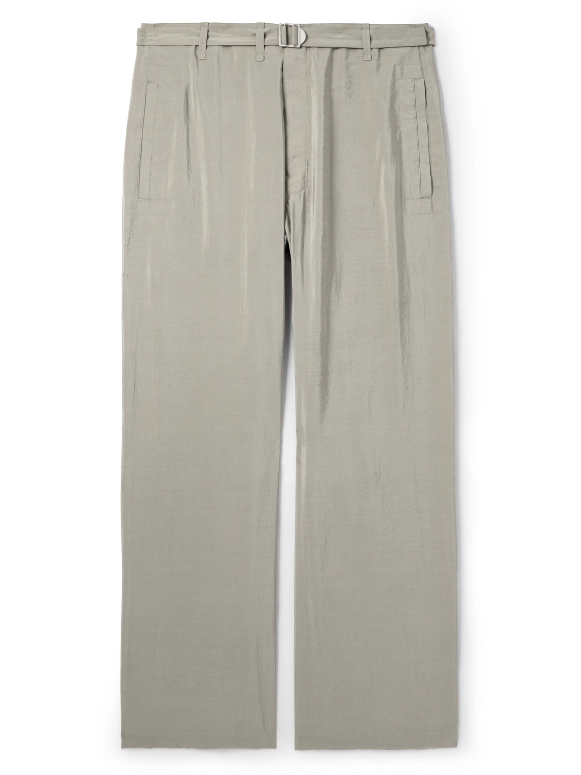 Lemaire Straight-leg Belted Silk-blend Trousers In Grey