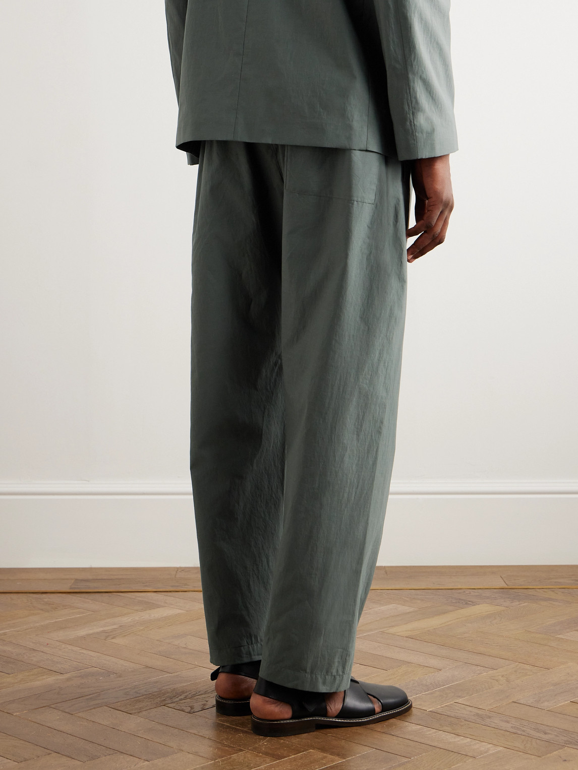 Shop Lemaire Straight-leg Cotton And Silk-blend Trousers In Green