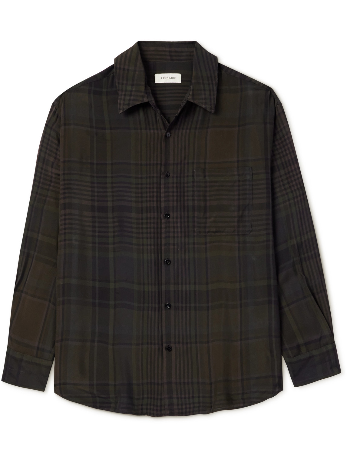 Lemaire Checked Twill Shirt In Brown