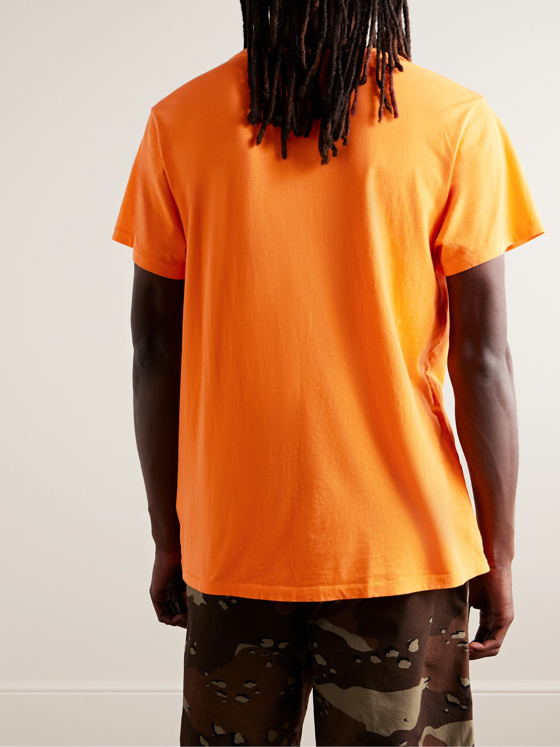 Shop Pasadena Leisure Club Athletic Dept. Logo-print Garment-dyed Cotton-jersey T-shirt In Orange
