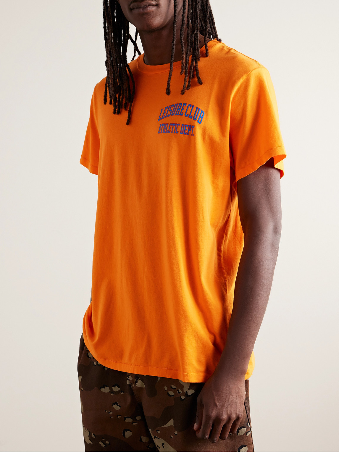 Shop Pasadena Leisure Club Athletic Dept. Logo-print Garment-dyed Cotton-jersey T-shirt In Orange