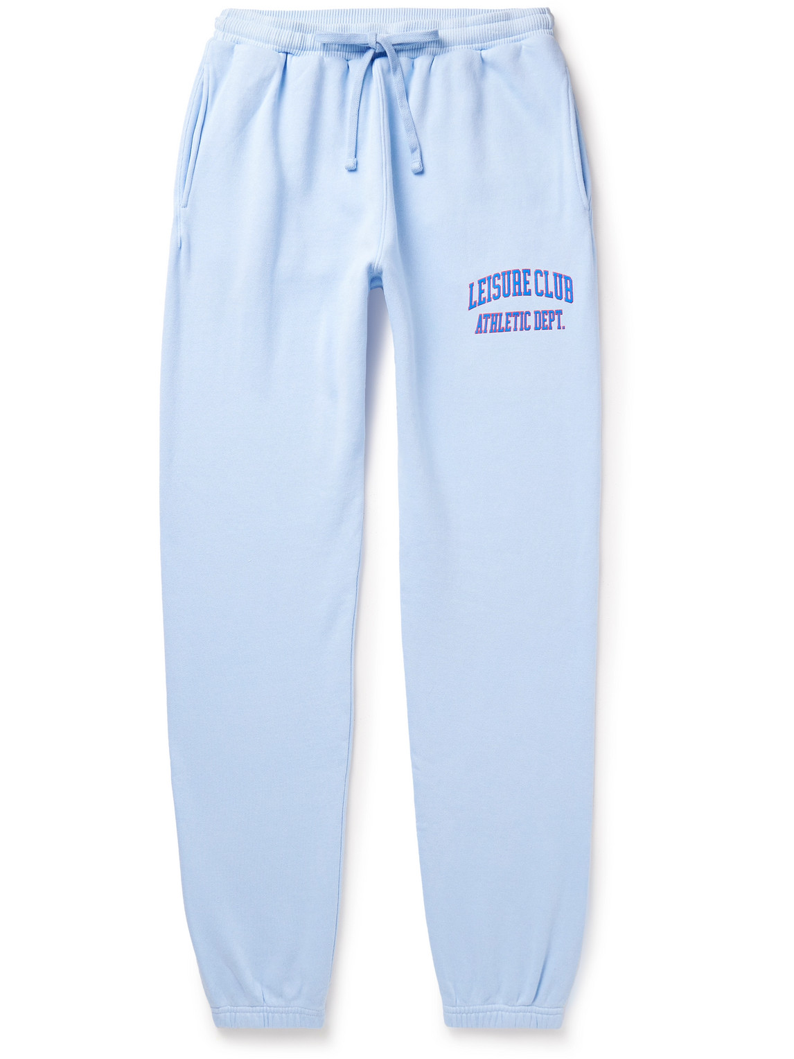 Pasadena Leisure Club Athletic Dept. Tapered Logo-print Garment-dyed Cotton-jersey Sweatpants In Blue