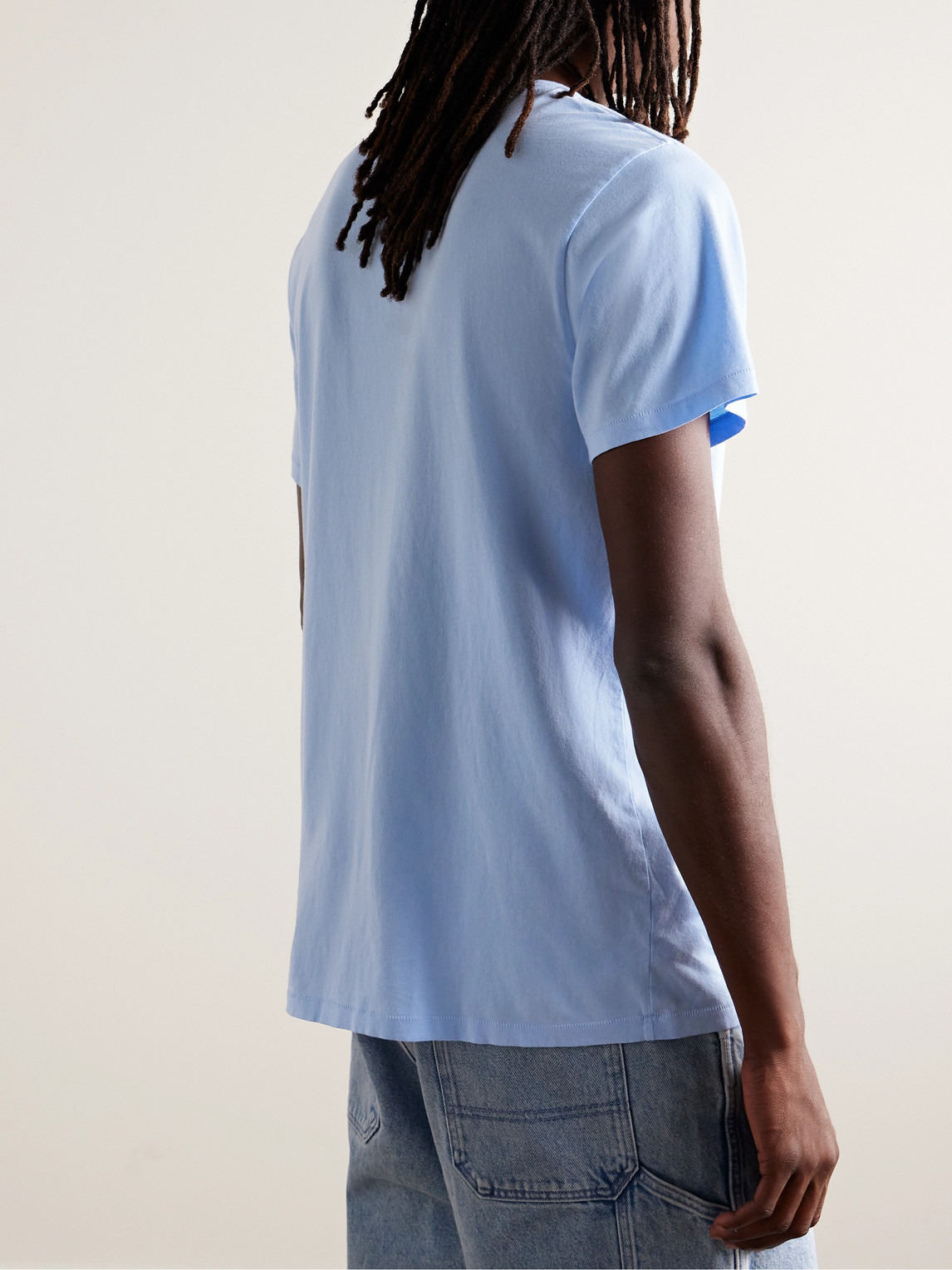 Shop Pasadena Leisure Club No Business Logo-print Garment-dyed Combed Cotton-jersey T-shirt In Blue
