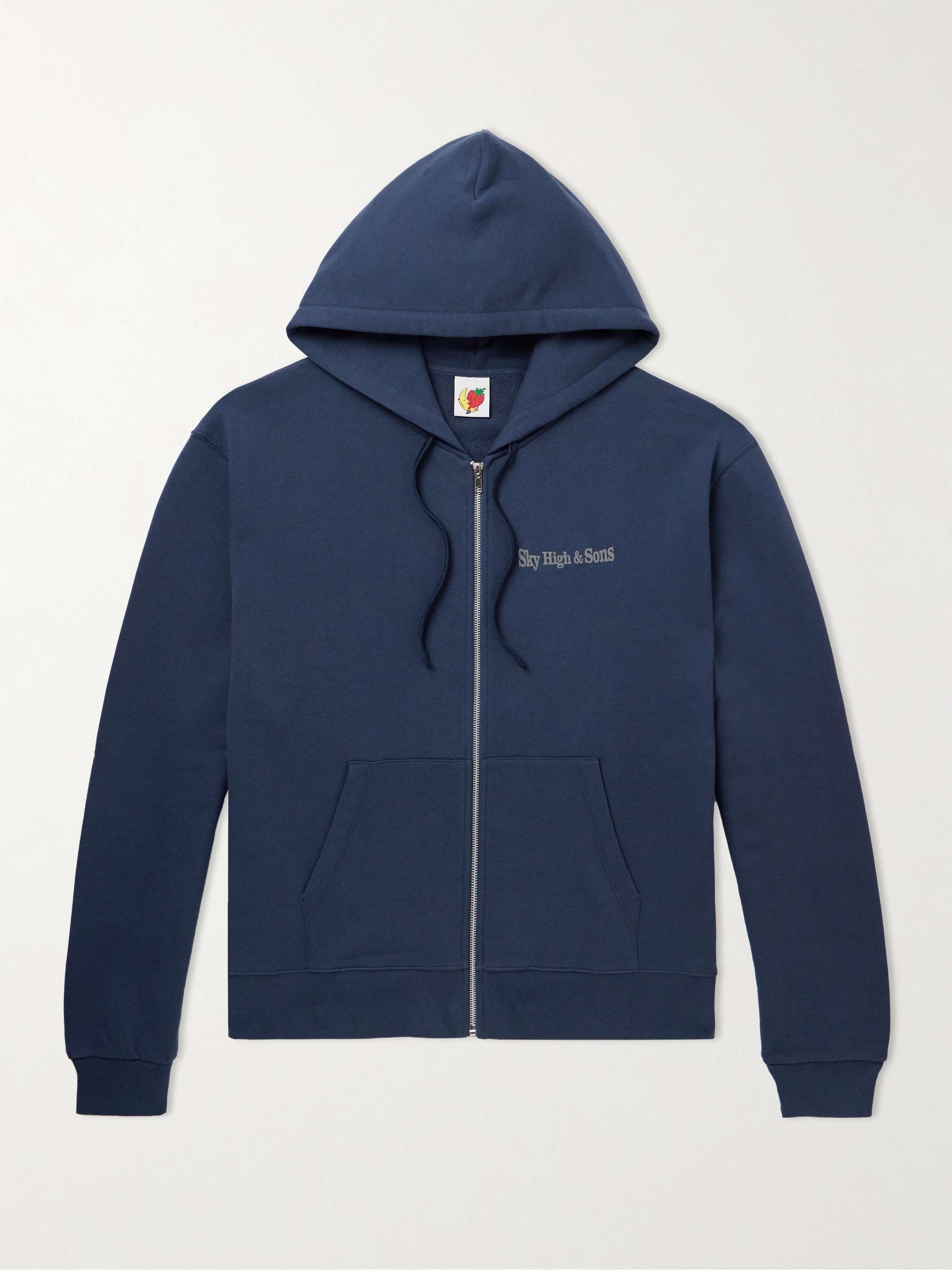 Printed Cotton Jersey Zip Up Hoodie navy XL