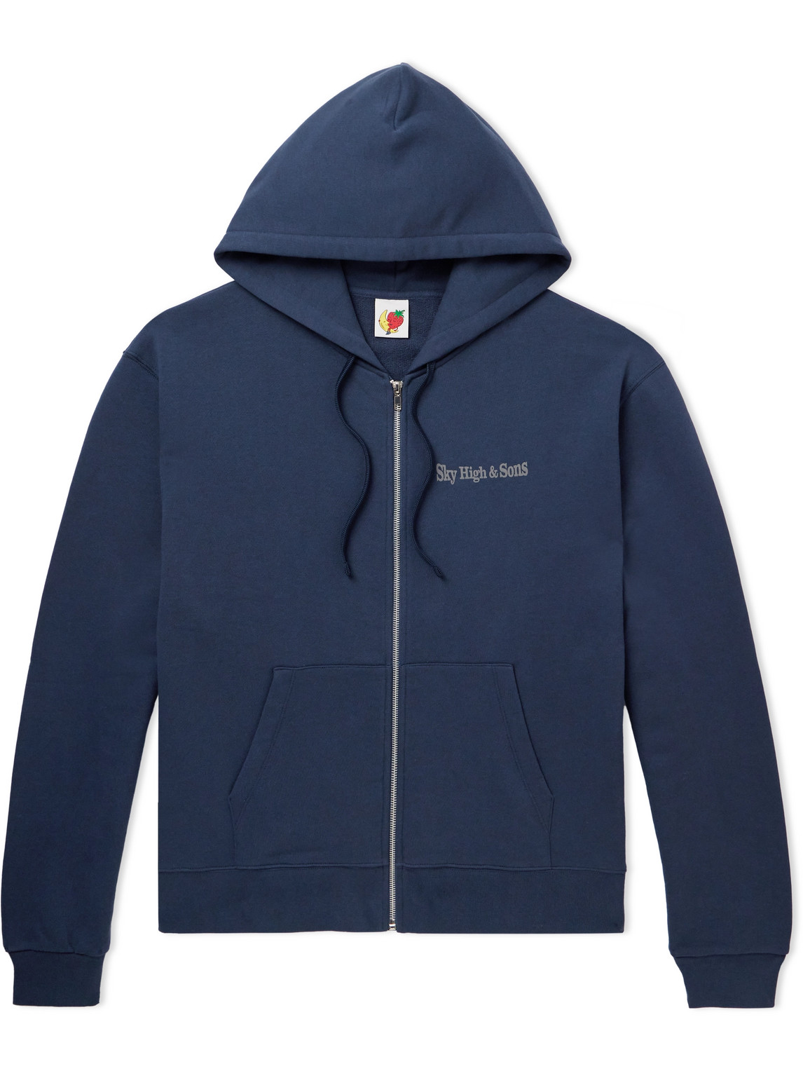 Sky High Farm Printed Cotton-jersey Zip-up Hoodie In Blue