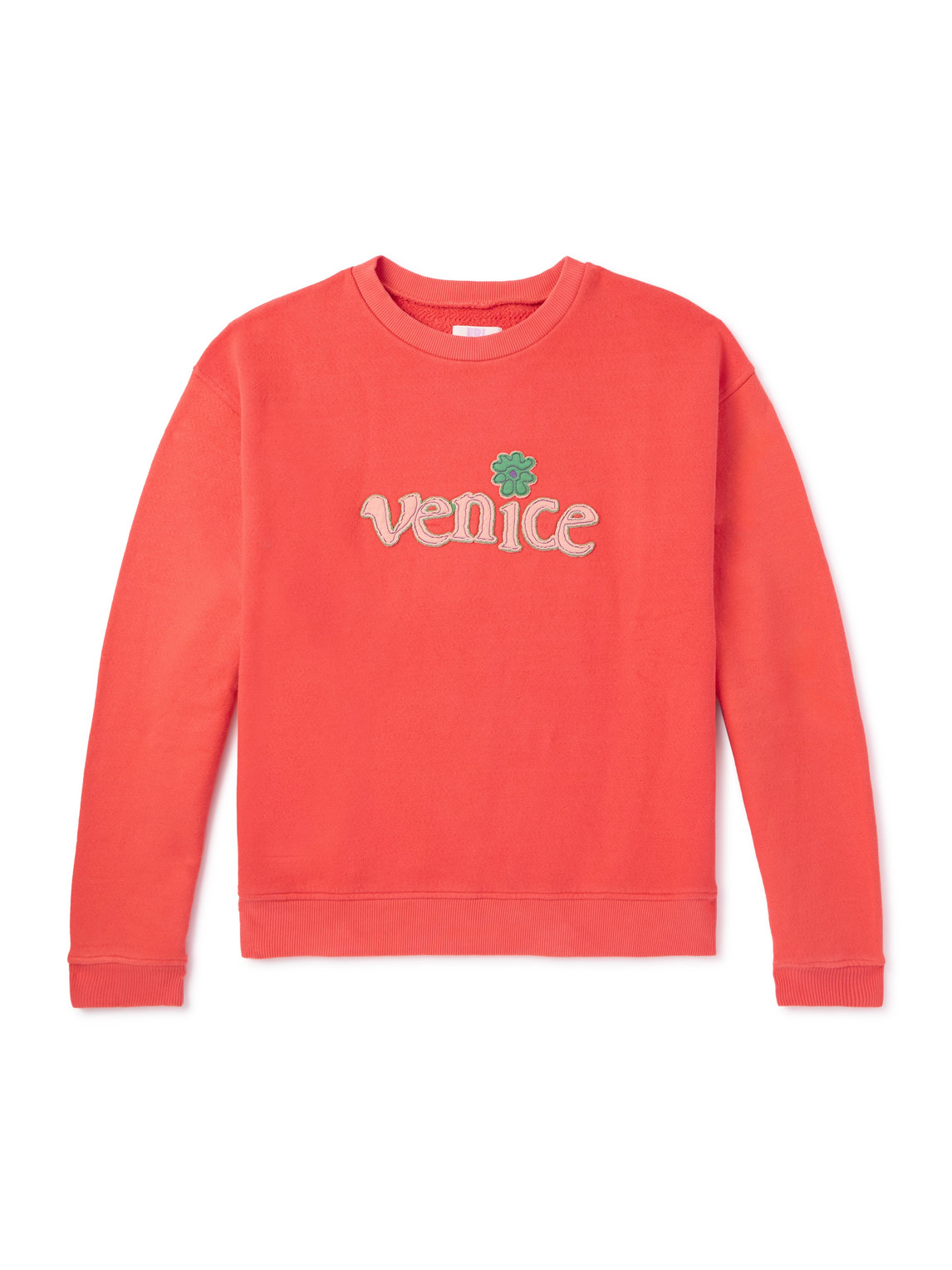 Shop Erl Appliquéd Cotton-jersey Sweatshirt In Red