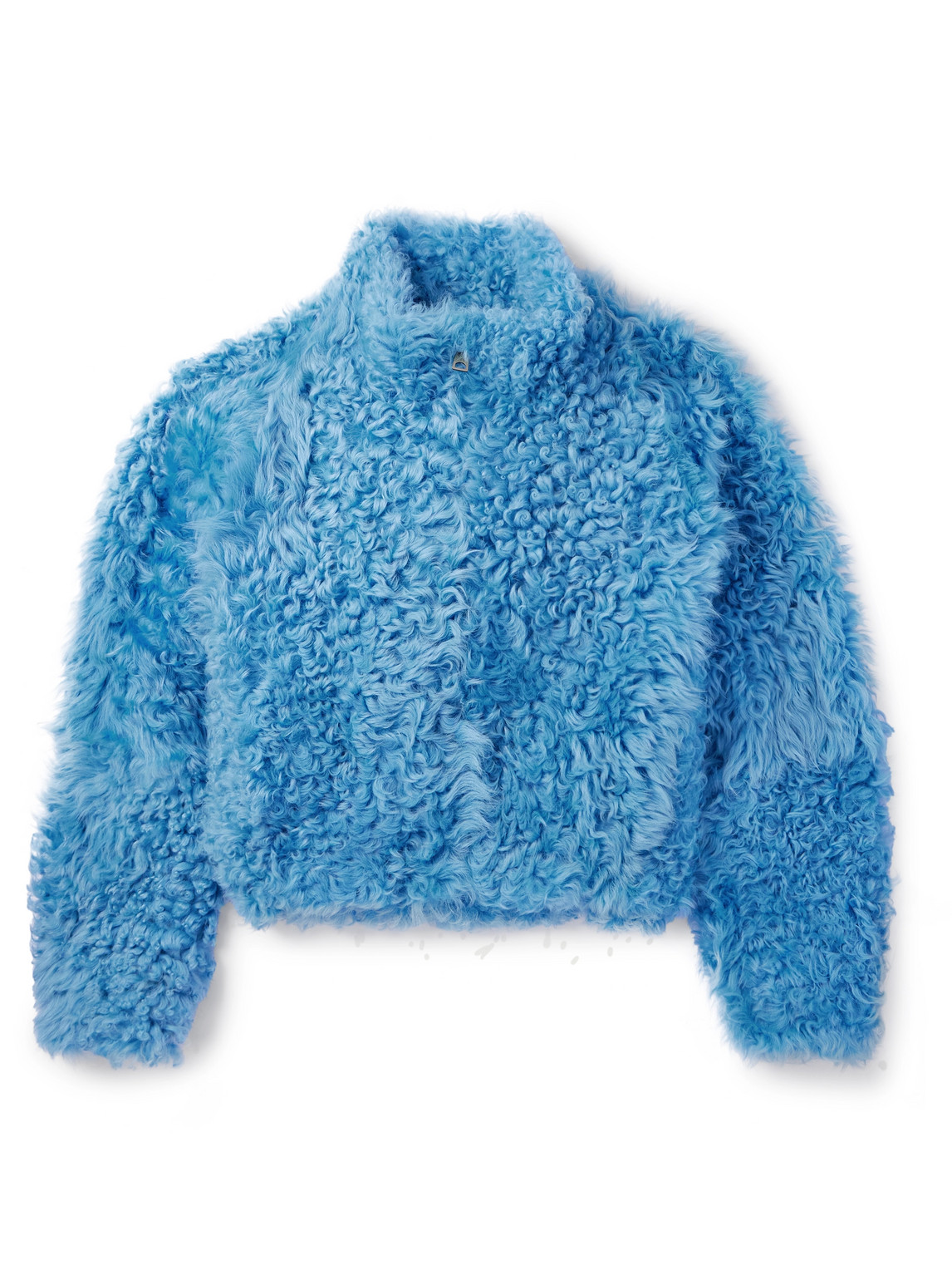 Erl Leather-trimmed Shearling Jacket In Blue
