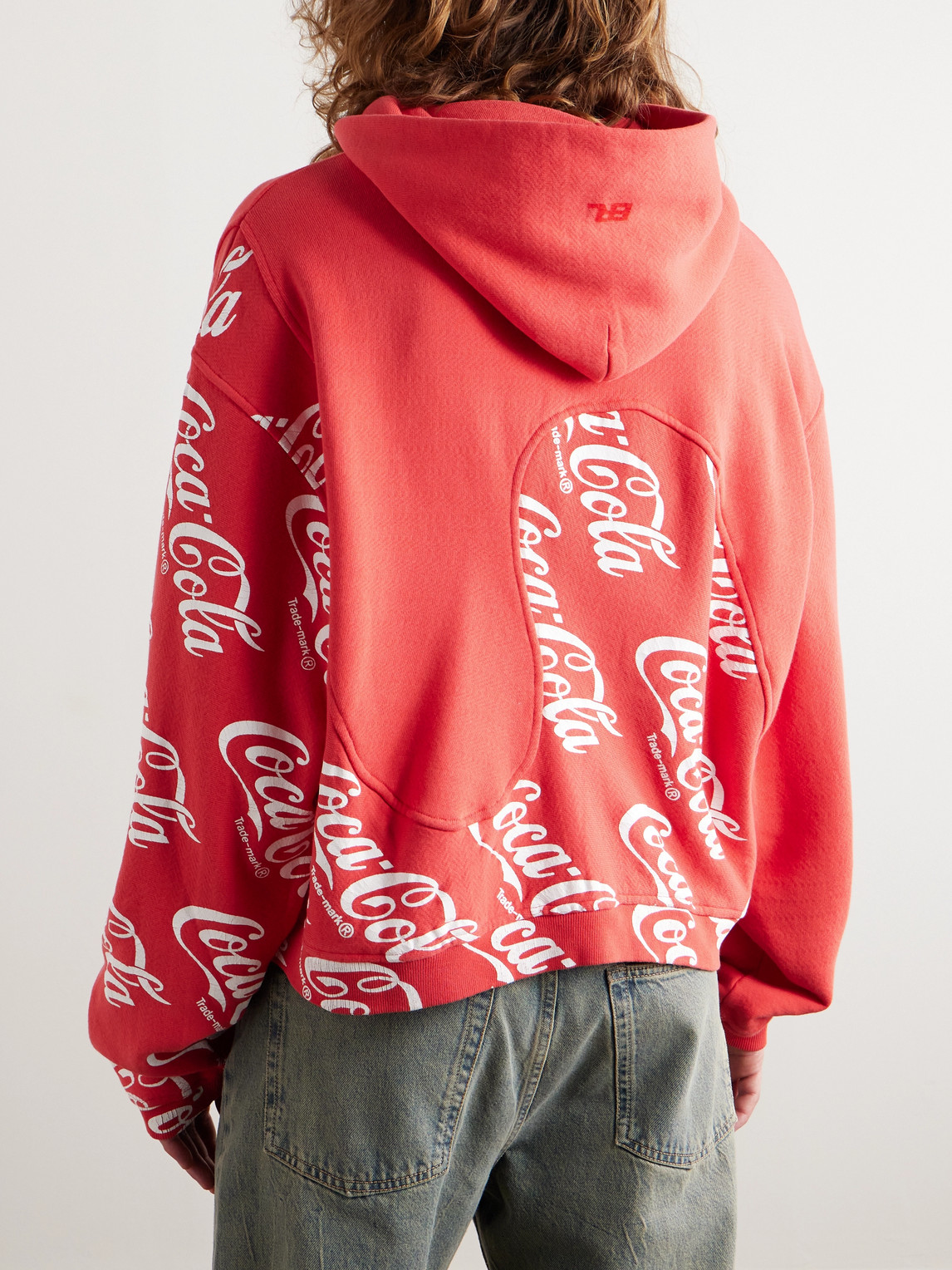 Shop Erl Coca-cola Panelled Printed Cotton-jersey Hoodie In Red