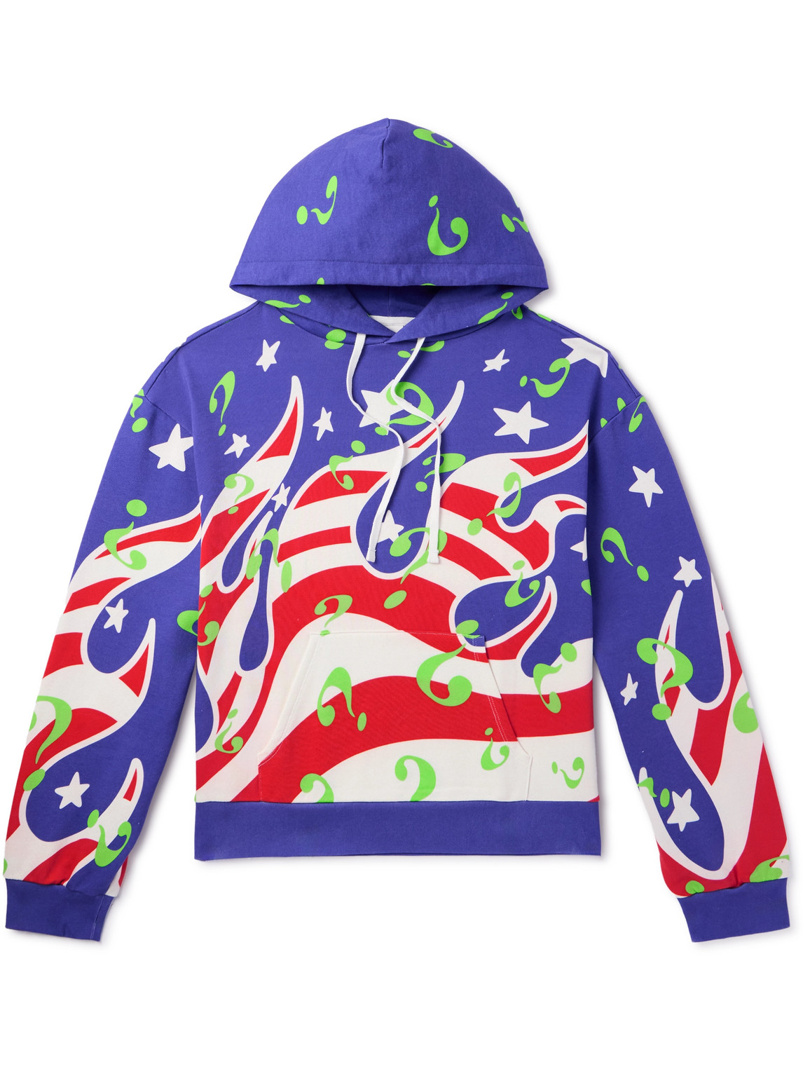 Sky High Farm Flame Printed Cotton-jersey Hoodie In Blue