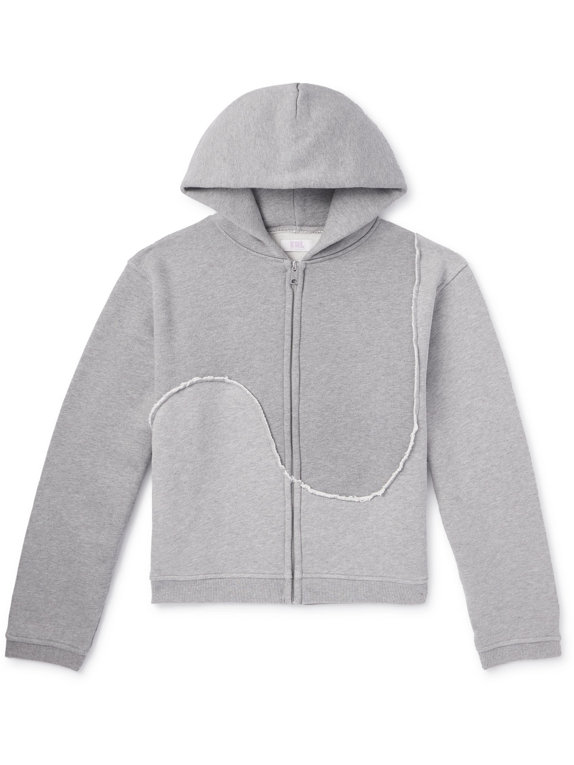 Erl Panelled Cotton-jersey Zip-up Hoodie In Gray