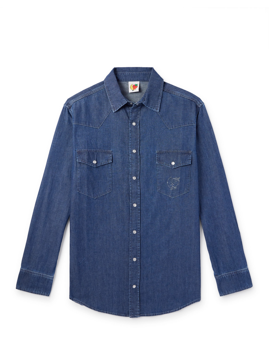 Sky High Farm Perennial Logo-embroidered Denim Western Shirt In Blue