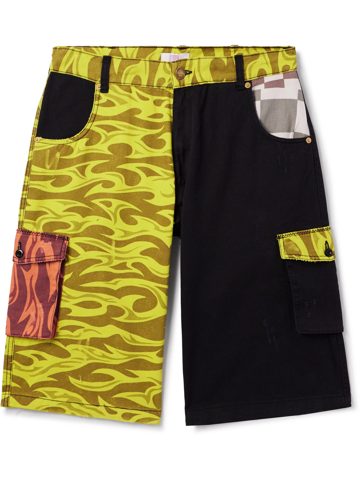 Erl Unisex Printed Cargo Shorts Woven In Yellow