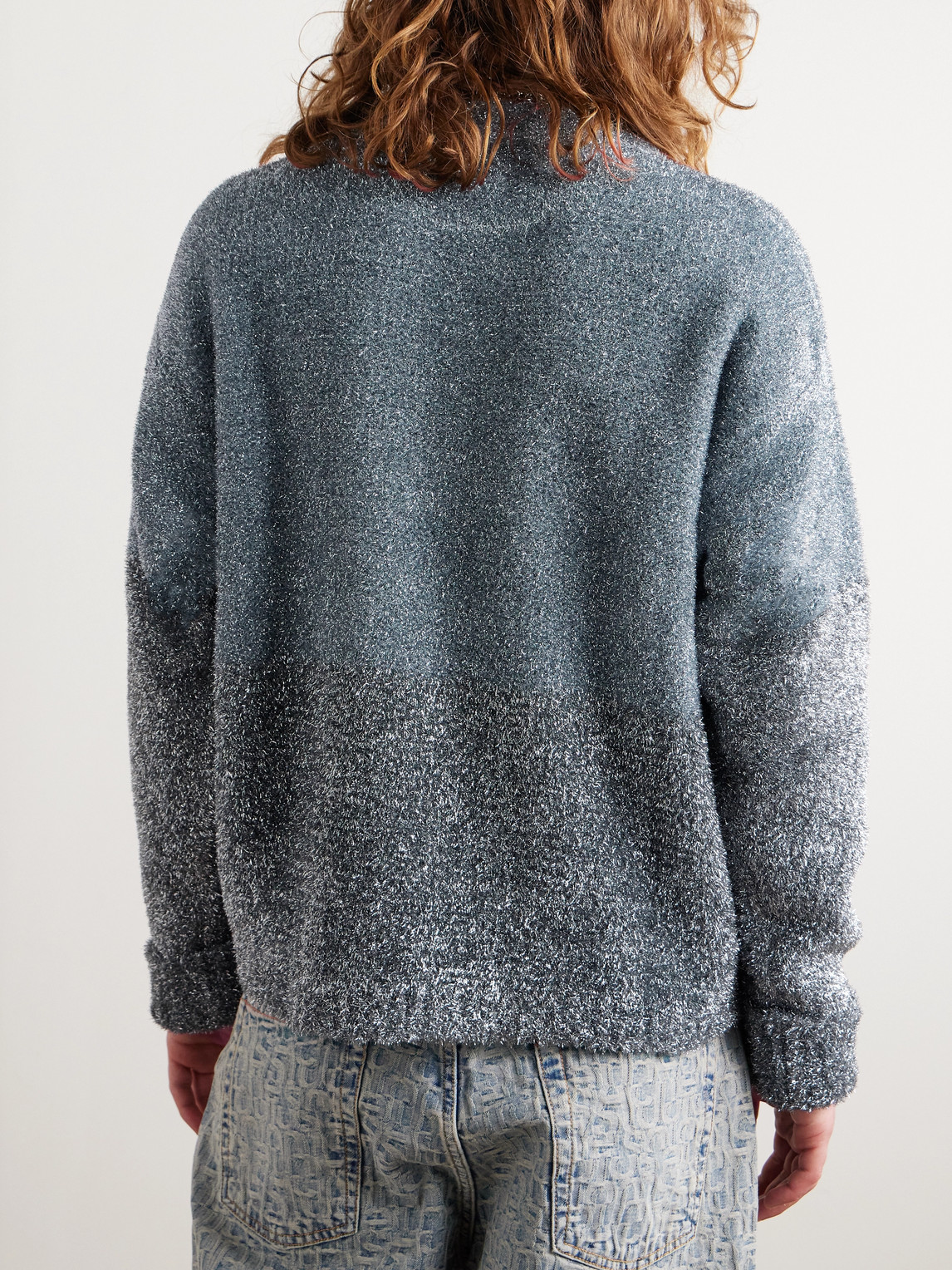 Shop Erl Metallic Intarsia-knit Sweater In Silver