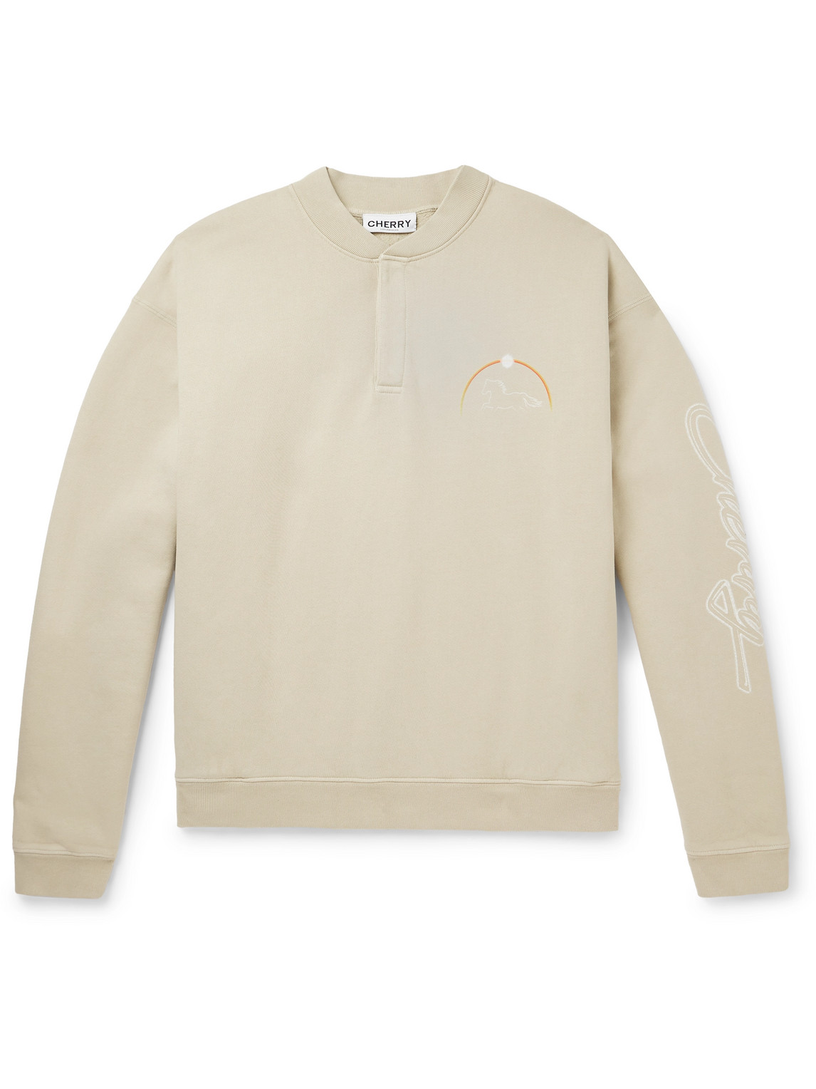 Cherry Los Angeles Stardust Logo-print Cotton-jersey Half-placket Sweatshirt In Brown