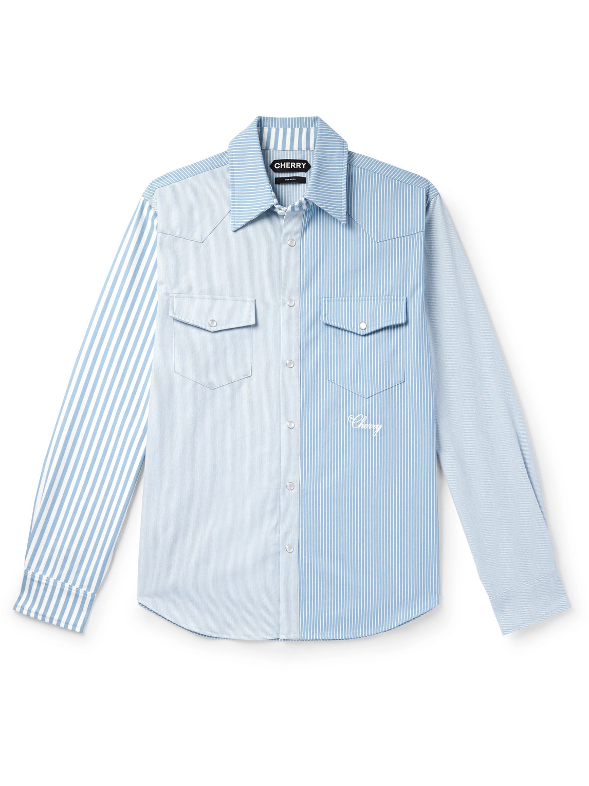 Cherry Los Angeles Logo-embroidered Striped Cotton Oxford Shirt In Blue