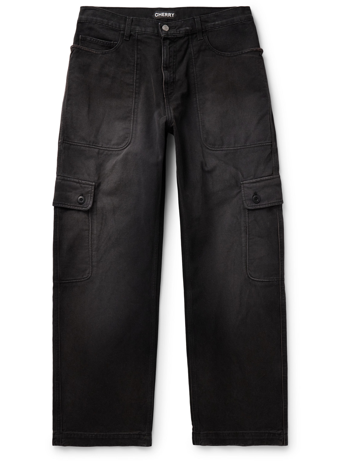 Cherry Los Angeles Straight-leg Denim Cargo Trousers In Black