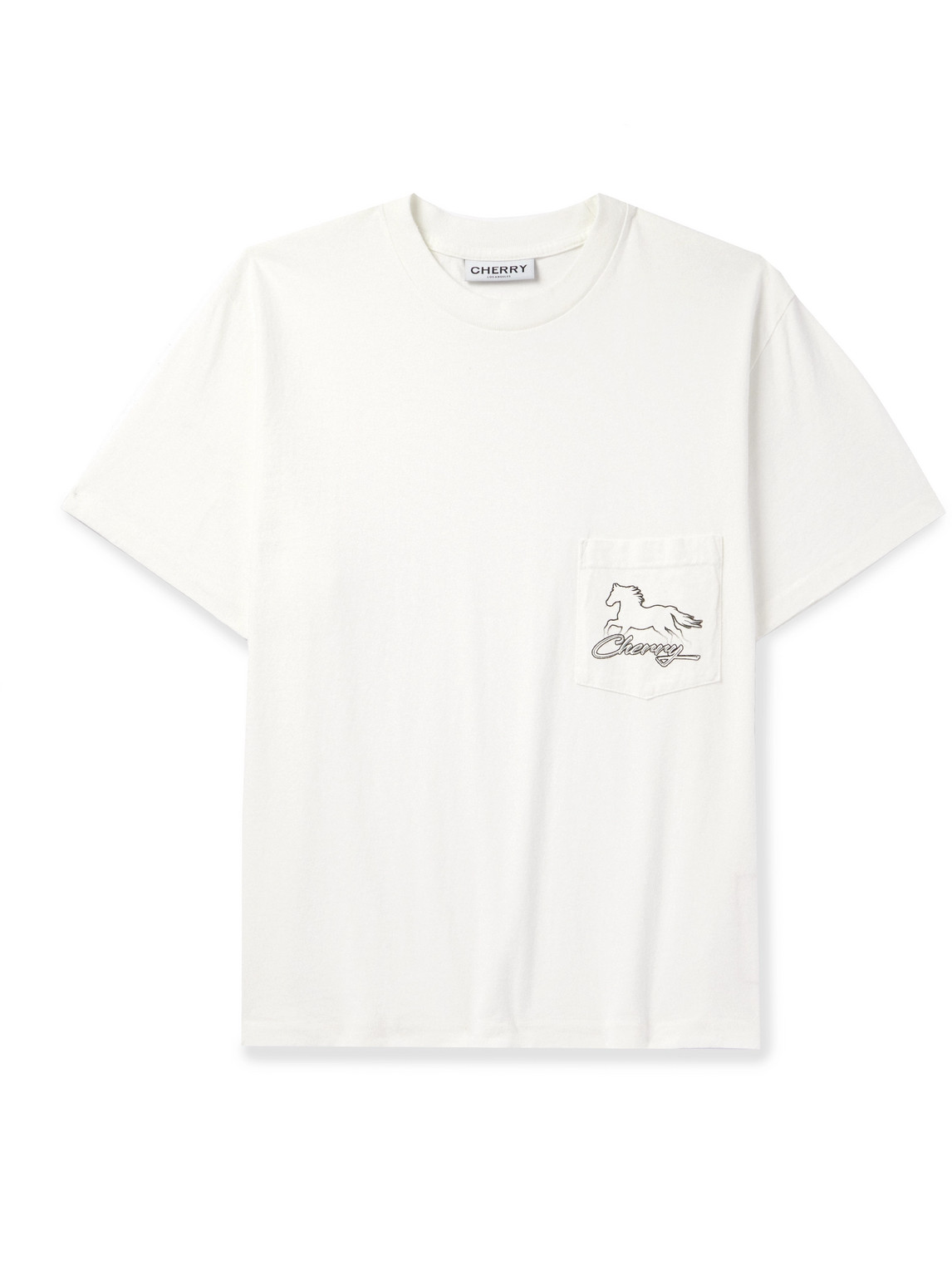 Cherry Los Angeles Stardust Garment-dyed Logo-print Embroidered Cotton-jersey T-shirt In White