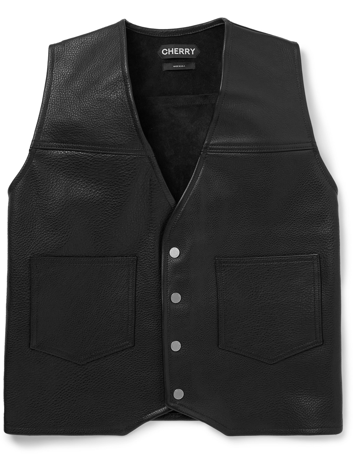 Cherry Los Angeles Moto Full-grain Leather Waistcoat In Black