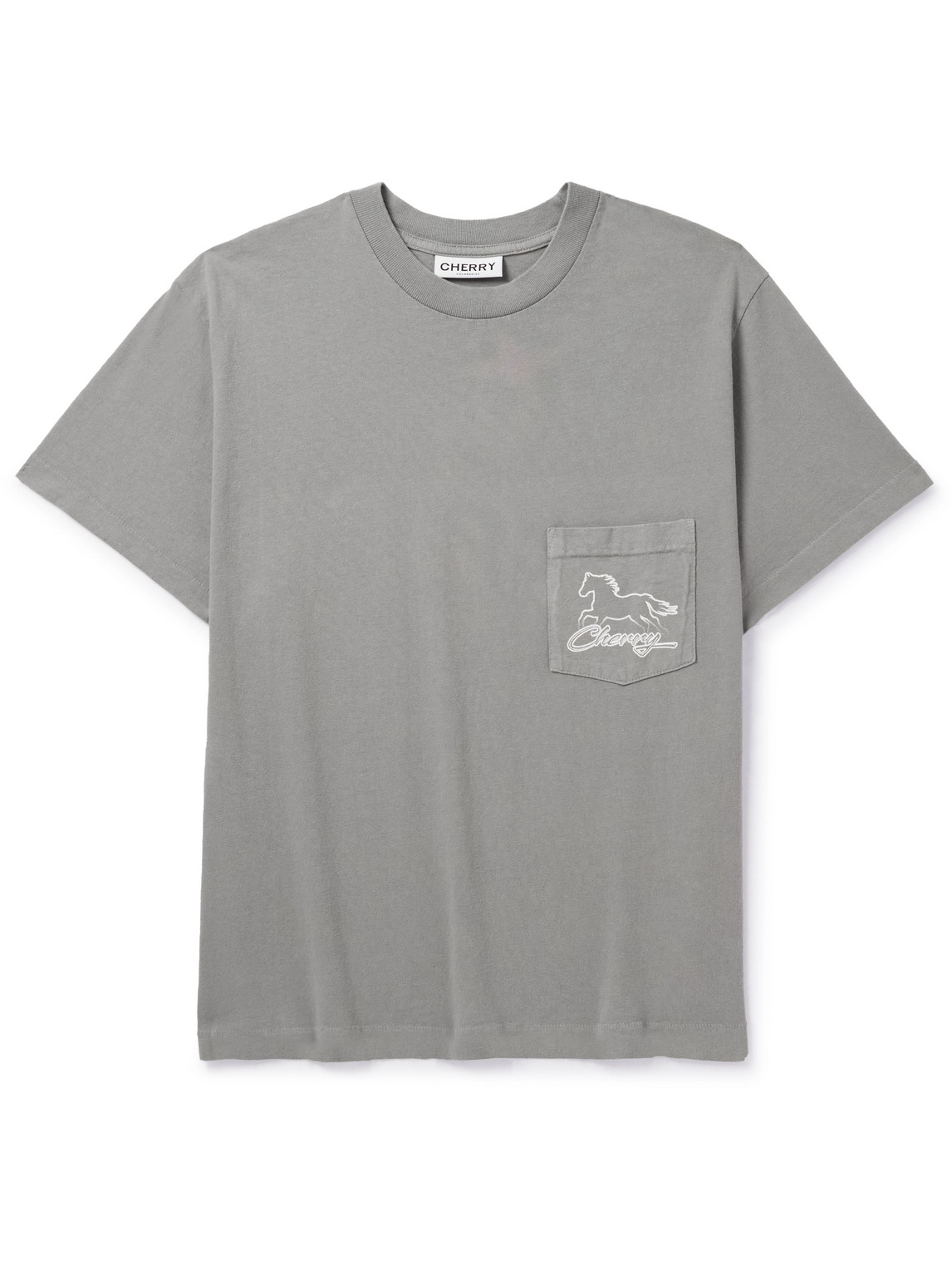 Cherry Los Angeles Stardust Garment-dyed Logo-print Embroidered Cotton-jersey T-shirt In Grey