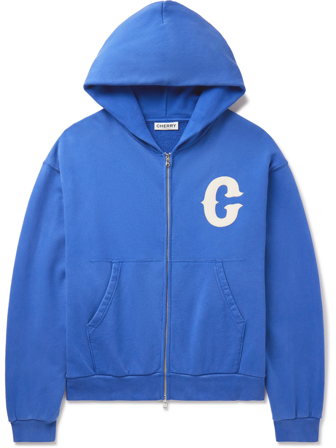 Cherry Los Angeles Logo-appliquéd Cotton-jersey Zip-up Hoodie In Blue