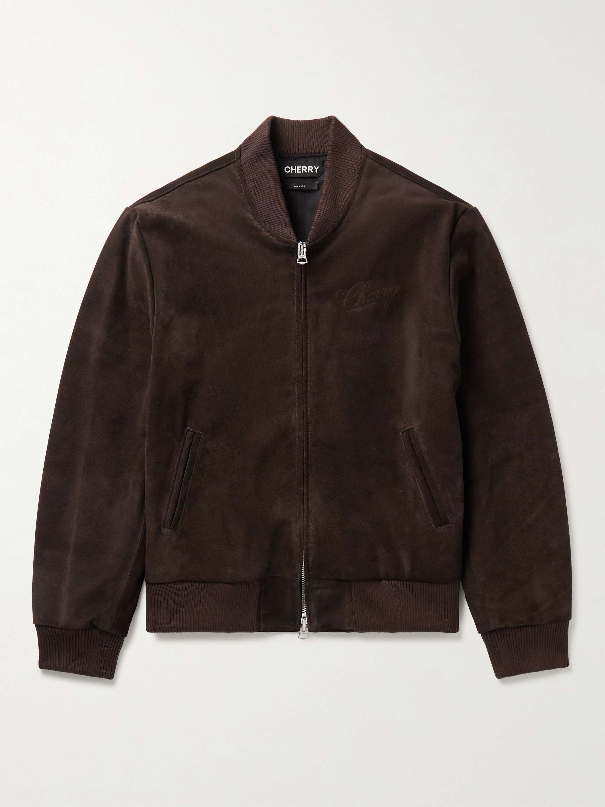 CHERRY LOS ANGELES Logo-Debossed Suede Bomber Jacket for Men | MR PORTER