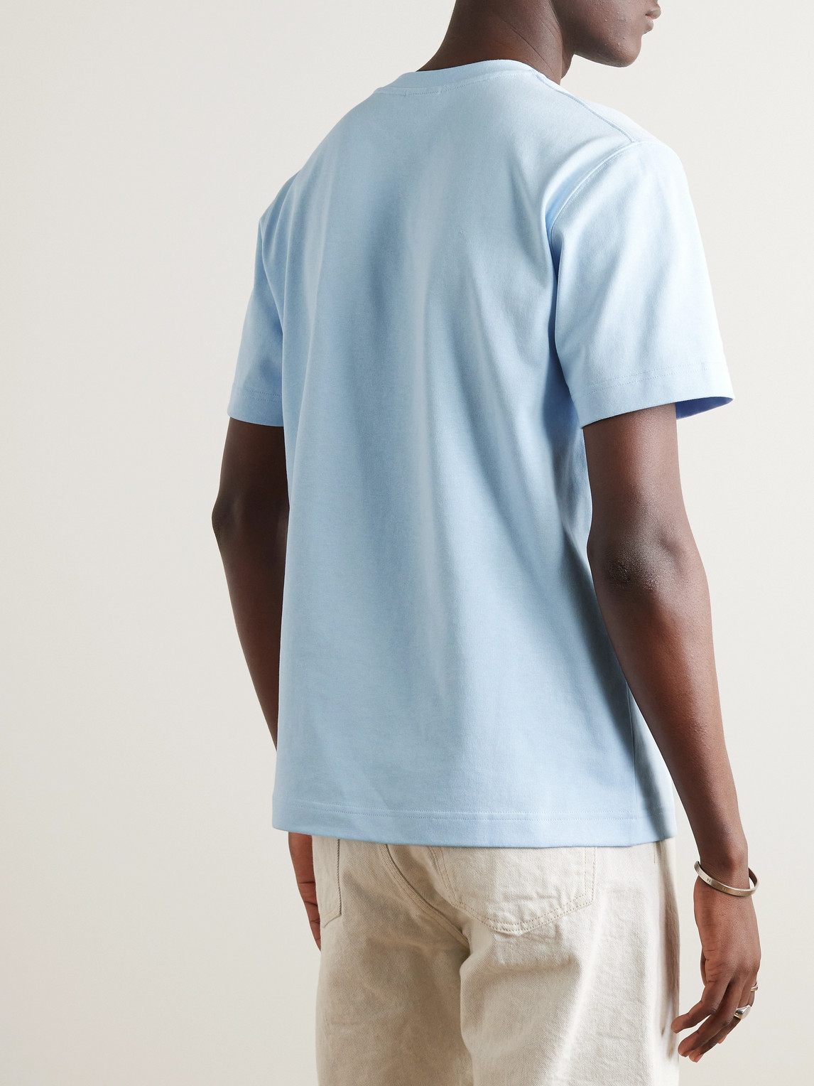 Shop Jacquemus Grosgrain-trimmed Logo-embroidered Cotton-jersey T-shirt In Blue