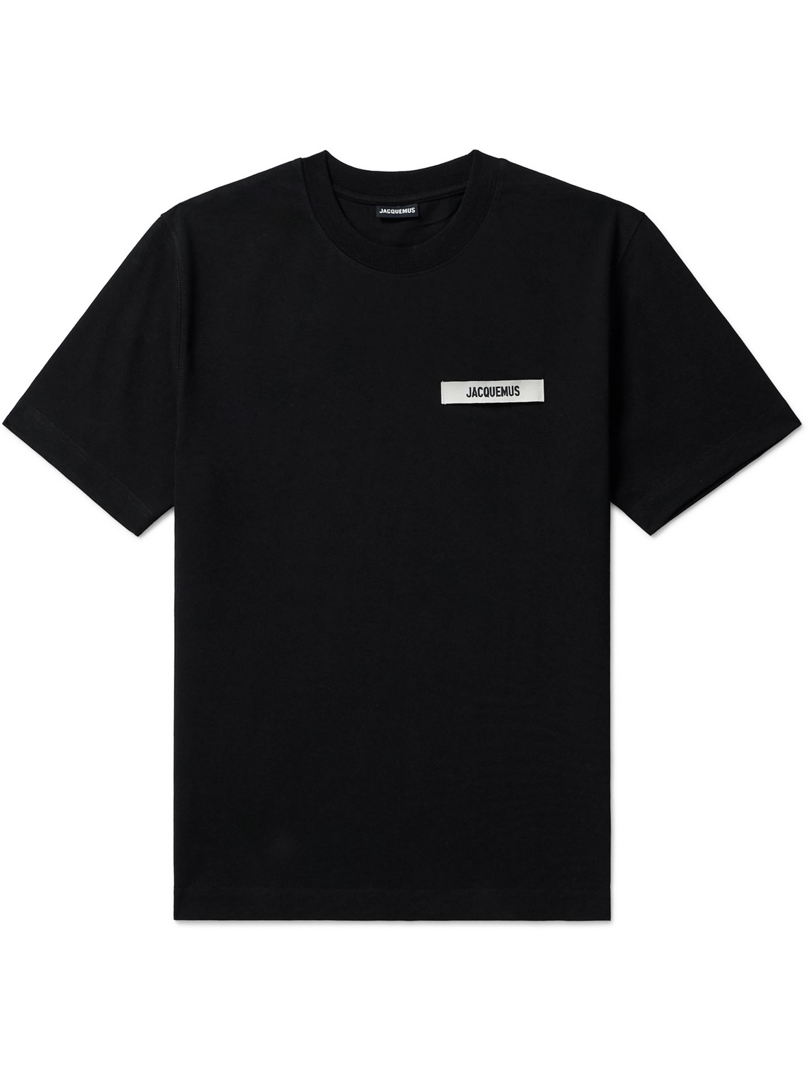 Shop Jacquemus Grosgrain-trimmed Logo-embroidered Cotton-jersey T-shirt In Black